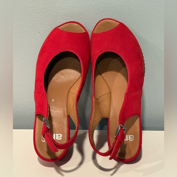 Ara Red Suede Colleen Slingback Leather Wedge Sandals - Size 6.5 - Picture 10 of 13